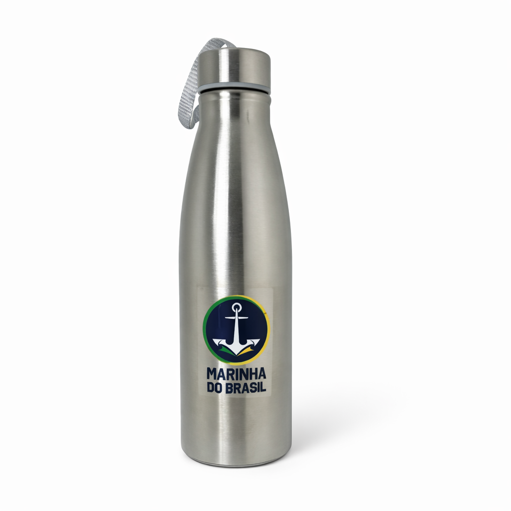 Garrafa Squeeze de inox personalizada Logo Marinha em DTF 