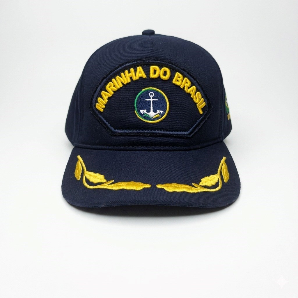 Boné modelo Americano, aba de Oficial Superior com logotipo da Marinha.