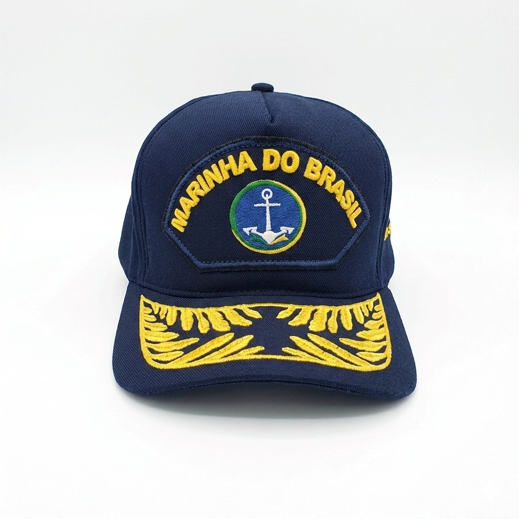 Boné modelo Americano aba Almirante Esquadra com logotipo Marinha.