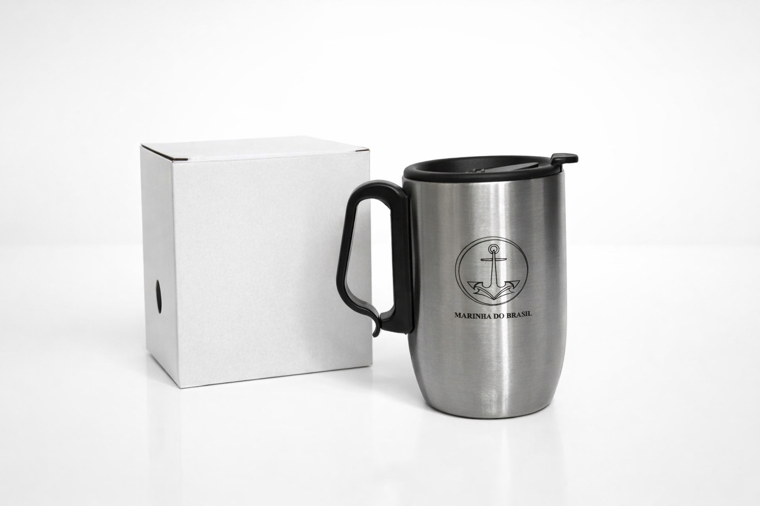 Caneca 350 ml parede dupla em Inox gravada à laser.