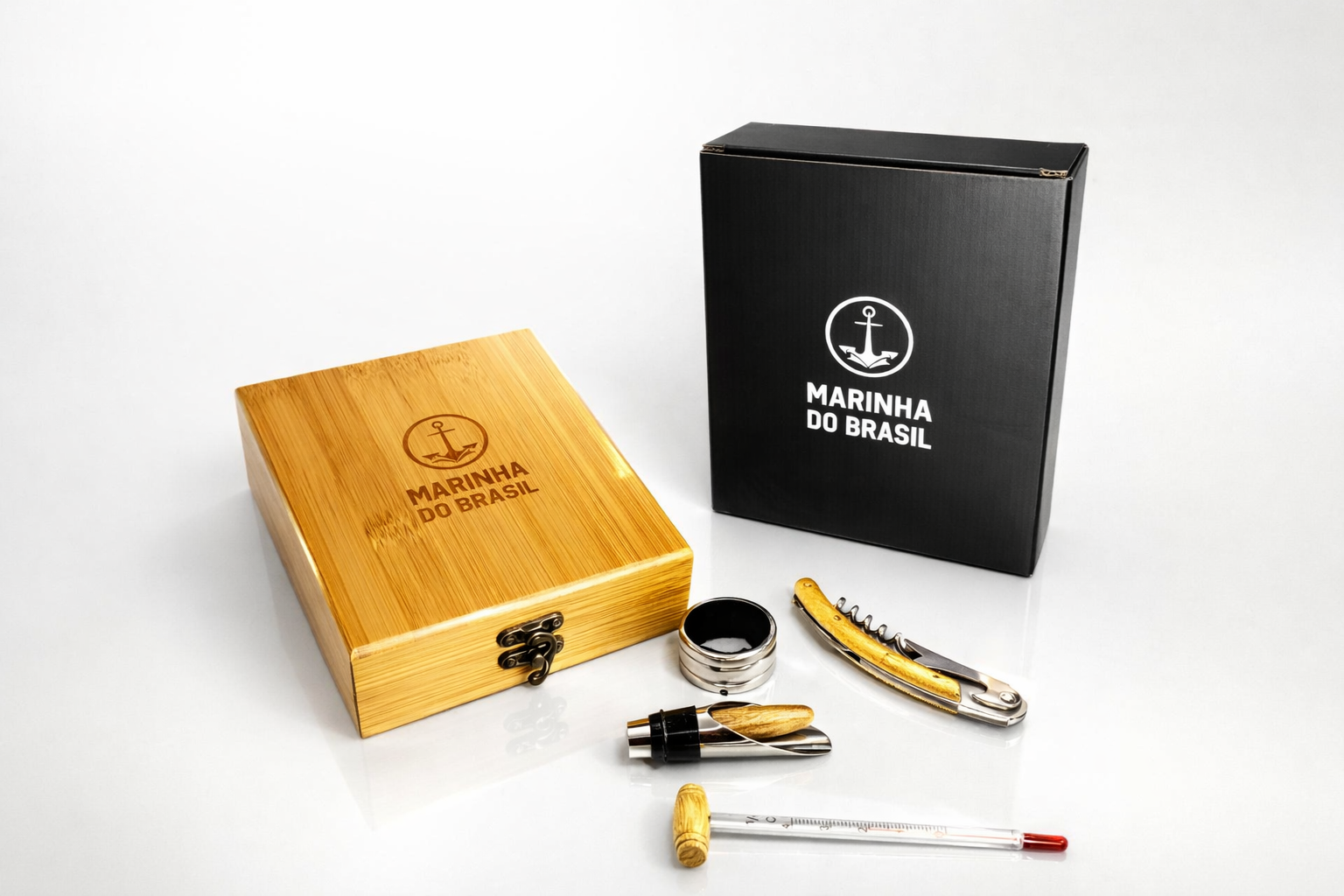 Acessórios para vinho com estojo em bambu 05 peças