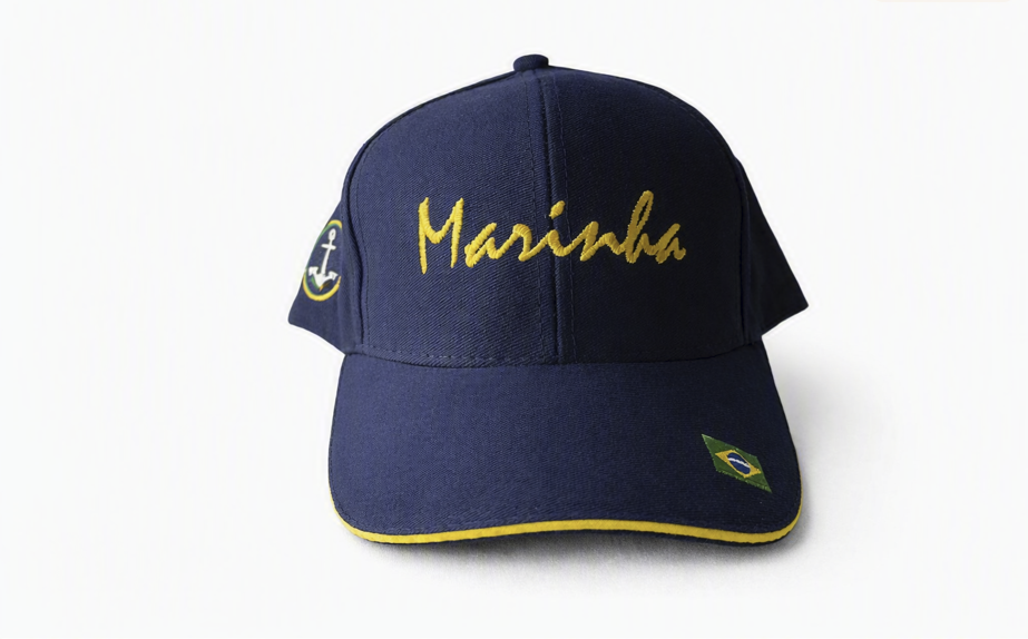 -Boné Brim bordado Marinha aba bandeira do Brasil