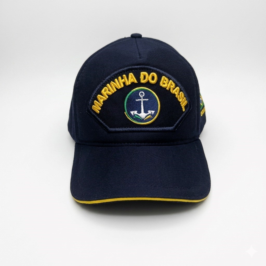 Boné modelo Americano, aba lisa com logotipo da Marinha.