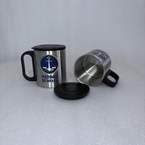 Caneca de Inox com Tampa, personalizada brasão da Marinha colorido